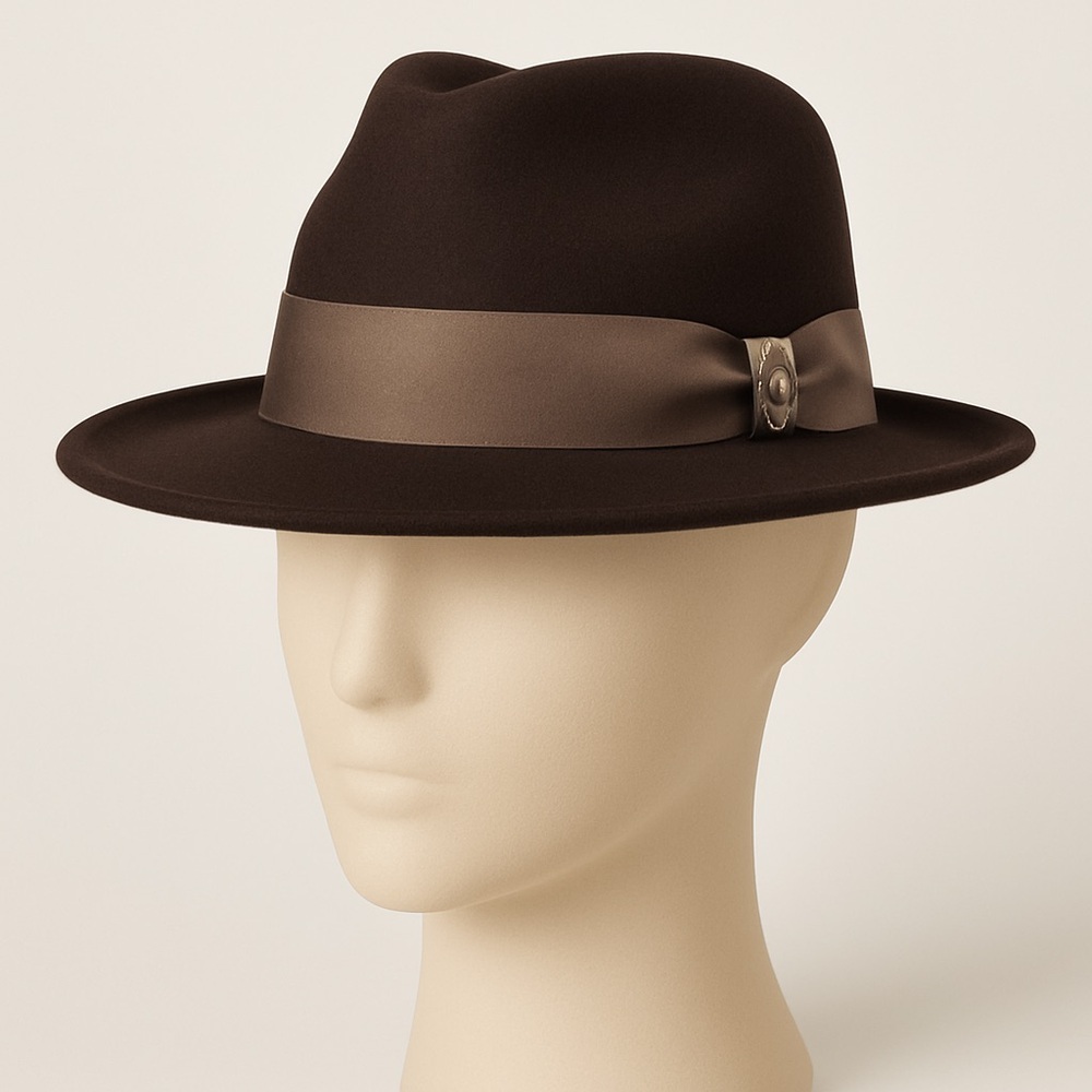 THE KOOPLES Wool Fedora Hat Brown Wide Brim Made In France 55